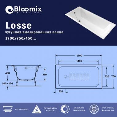 Ванна чугунная Bloomix Losse 170x75 BLS177545-H-ANS с ручками и антискользящим покрытием