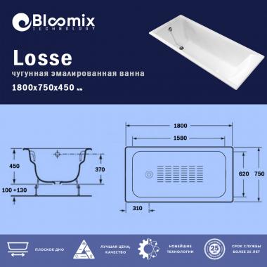 Ванна чугунная Bloomix Losse 180x75 BLS187545-H с ручками