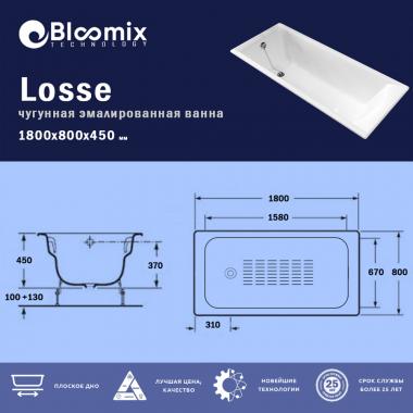 Ванна чугунная Bloomix Losse 180x80 BLS188045-ANS с антискользящим покрытием