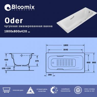 Ванна чугунная Bloomix Oder 180x80 BLD188042-H-ANS с ручками и антискользящим покрытием
