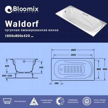 Ванна чугунная Bloomix Waldorf 160x80 BLW168042-H с ручками