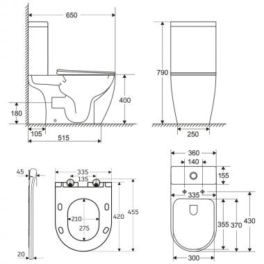 Унитаз Bloomix Casper AD3144T/UF1 безободковый торнадо