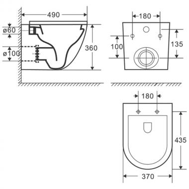 Унитаз подвесной Bloomix Vortex 2.0 T12110/UF1 безободковый торнадо