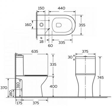 Унитаз Bloomix Voyage CH1850SB/UF2 Ceramic+ безободковый торнадо с функцией биде и смесителем