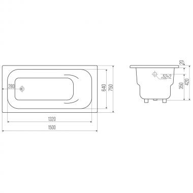 Ванна чугунная Bloomix Lorelia 150x75 BLL157542-H с ручками