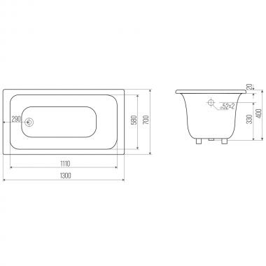 Ванна чугунная Bloomix Mini 130x70 BLM137040-H с ручками