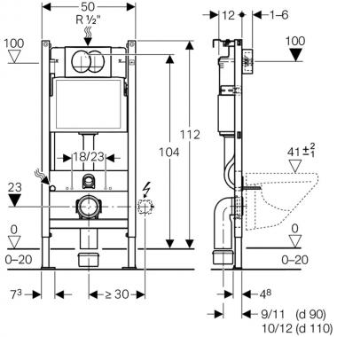 Инсталляция Geberit 111.154.11.1 + кнопка смыва Delta01 115.107.11.1 + унитаз Bloomix Enjoy AD1304SB Ceramic+ безободковый с биде и смесителем