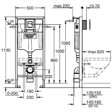 Инсталляция Grohe 38811000 + унитаз Bloomix Enjoy AD1304SB Ceramic+ безободковый с биде и смесителем