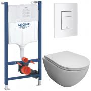 Инсталляция Grohe 38971000+ кнопка смыва Even 38966SH0 белый глянец + унитаз Bloomix Altair 3.0 AD1255T/UF1 безободковый торнадо с сиденьем