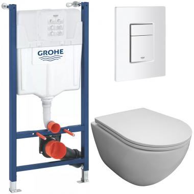 Инсталляция Grohe 38971000+ кнопка смыва Even 38966SH0 белый глянец + унитаз Bloomix Altair 3.0 AD1255T/UF1 безободковый торнадо с сиденьем
