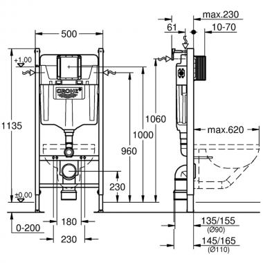 Инсталляция Grohe 38971000+ кнопка смыва Even 38966SH0 белый глянец + унитаз Bloomix Altair 3.0 AD1255T/UF1 безободковый торнадо с сиденьем