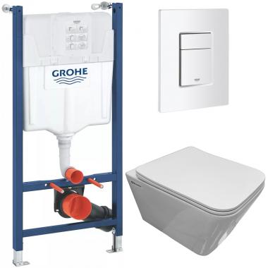 Инсталляция Grohe 38971000+ кнопка смыва Even 38966SH0 белый глянец + унитаз Bloomix Regnum 1202 безободковый с сиденьем