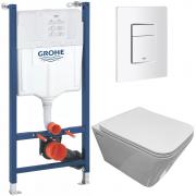 Инсталляция Grohe 38971000+ кнопка смыва Even 38966SH0 белый глянец + унитаз Bloomix Regnum 1202 безободковый с сиденьем
