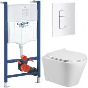 Инсталляция Grohe 38971000+ кнопка смыва Even 38966SH0 белый глянец + унитаз Bloomix Roland MD1201T/UF01 безободковый торнадо с сиденьем