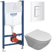 Инсталляция Grohe 38971000+ кнопка смыва Even 38966SH0 белый глянец + унитаз Bloomix Trend 1203 безободковый с сиденьем