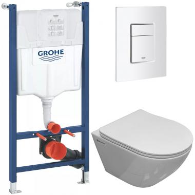 Инсталляция Grohe 38971000+ кнопка смыва Even 38966SH0 белый глянец + унитаз Bloomix Trend 1203 безободковый с сиденьем
