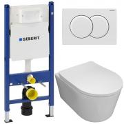 Инсталляция Geberit 111.154.11.1 + кнопка смыва Delta01 115.107.11.1 + унитаз Bloomix Ultra MD1204T/UF3 безободковый торнадо с сиденьем